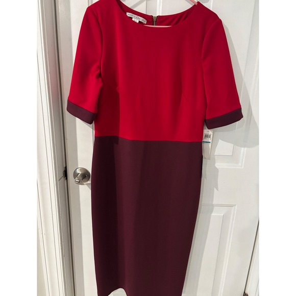 Maggy London Color Block Career Dress - Red & Burgundy, Office Style 16 - Picture 1 of 5